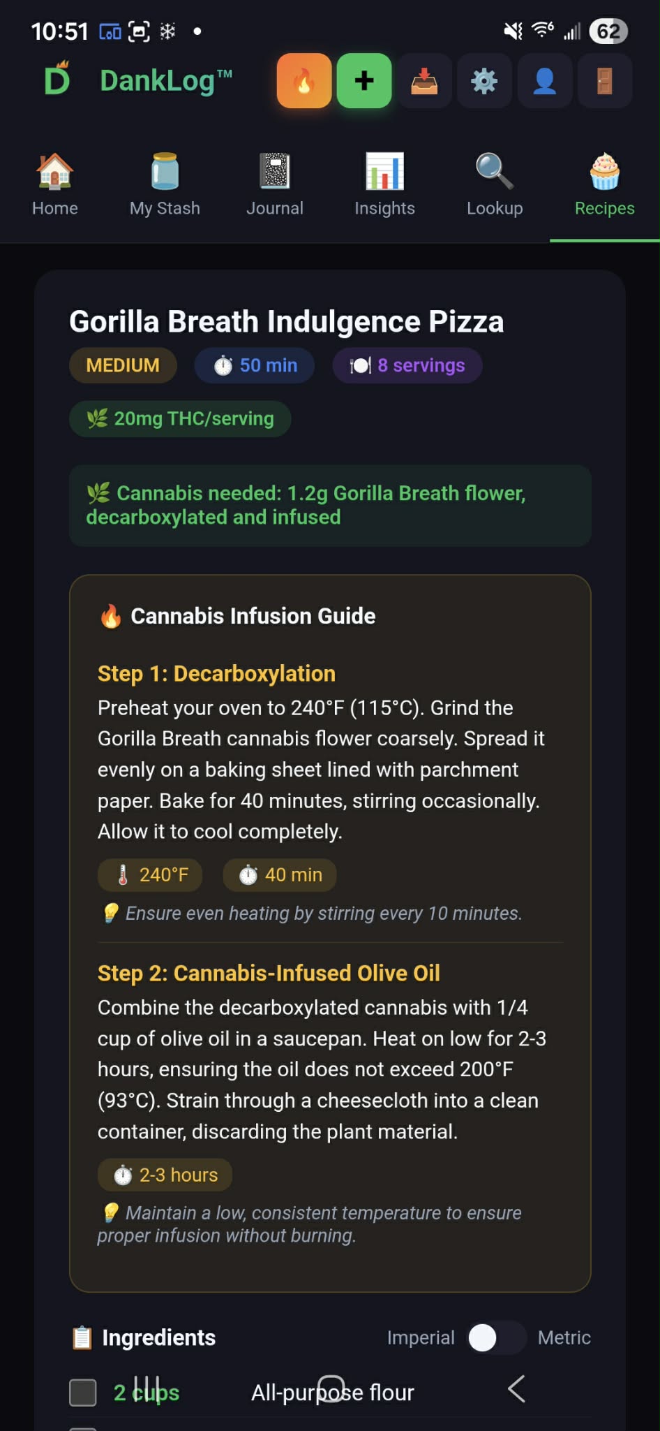 Gorilla Breath Indulgence Pizza recipe with cannabis-infused olive oil, decarb and infusion guide